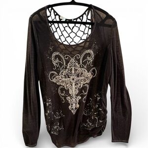 Source Unknown Black Embellished Long Sleeve Top